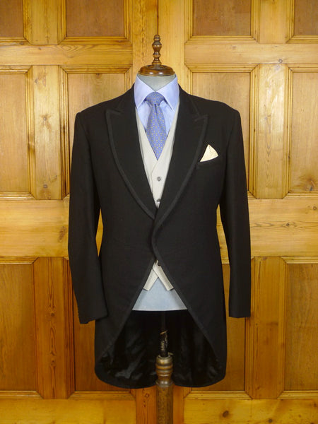24/0469 wonderful vintage bespoke tailored black worsted wool morning coat w/ braid trims 40-41 regular to long