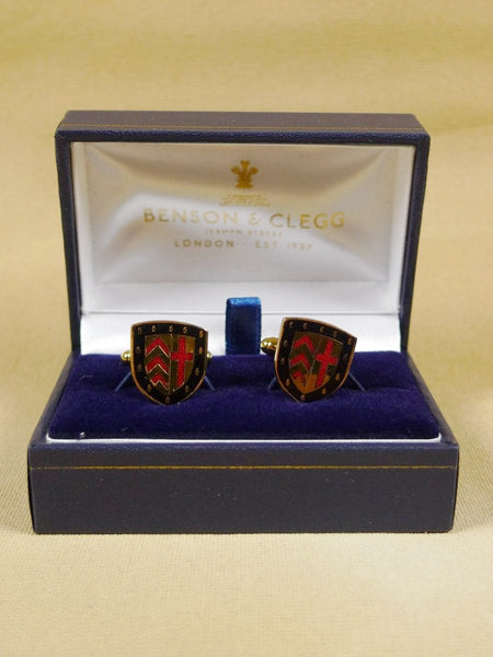 18/1349 brand new benson and clegg 'clare college cambridge' university t-bar cufflinks rrp £70 (esc003)