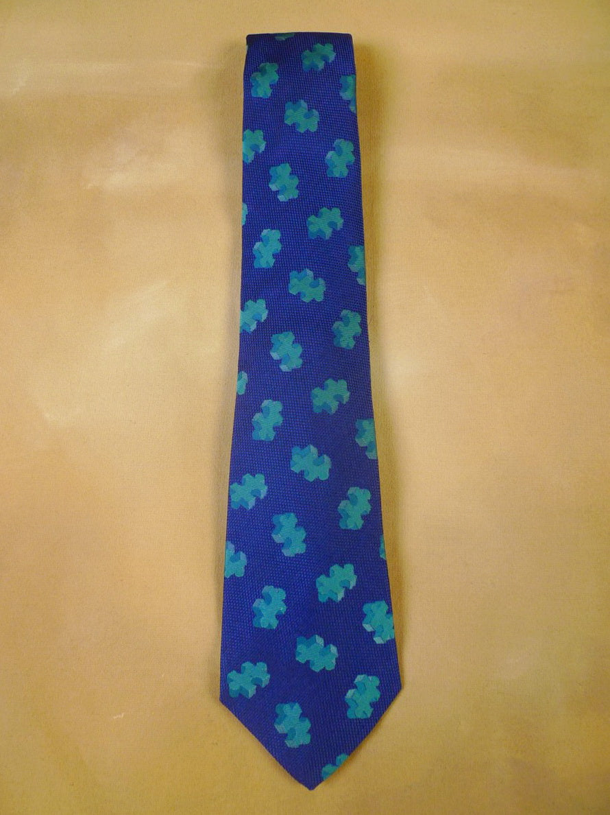 24/0262 turnbull & asser Jermyn Street blue green jigsaw pattern 100% silk tie