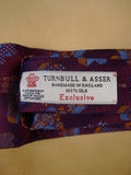 24/0263 turnbull & asser Jermyn Street maroon teal jigsaw pattern 100% silk tie