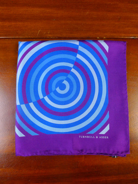 24/0307 Turnbull & asser Jermyn St. purple blue geometric pattern all silk pocket square