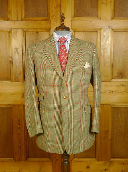 24/0468 vintage 1962 bernard weatherill savile row bespoke heavyweight glen check tweed hacking jacket w/ action back 42 long