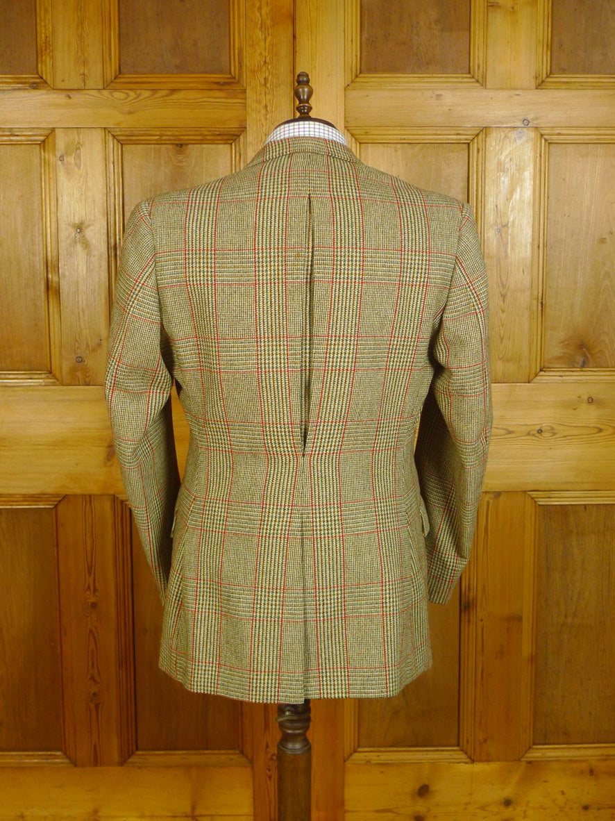 24/0468 vintage 1962 bernard weatherill savile row bespoke heavyweight glen check tweed hacking jacket w/ action back 42 long