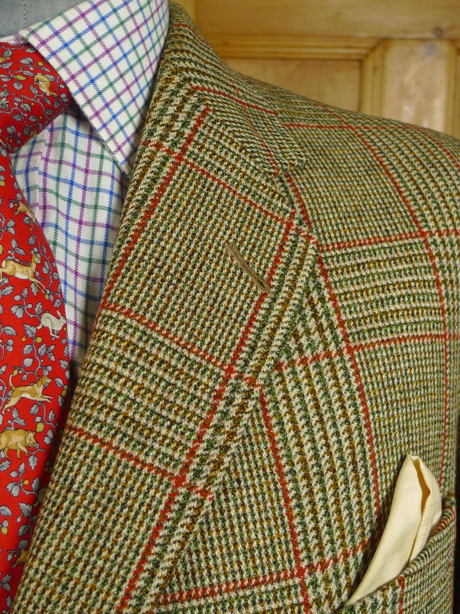 24/0468 vintage 1962 bernard weatherill savile row bespoke heavyweight glen check tweed hacking jacket w/ action back 42 long