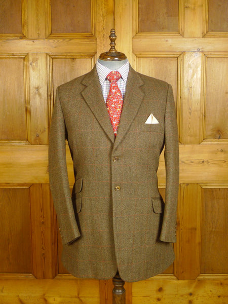 24/0467 immaculate vintage savile row bespoke brown / red wp check tweed jacket w/ action back 42 extra long