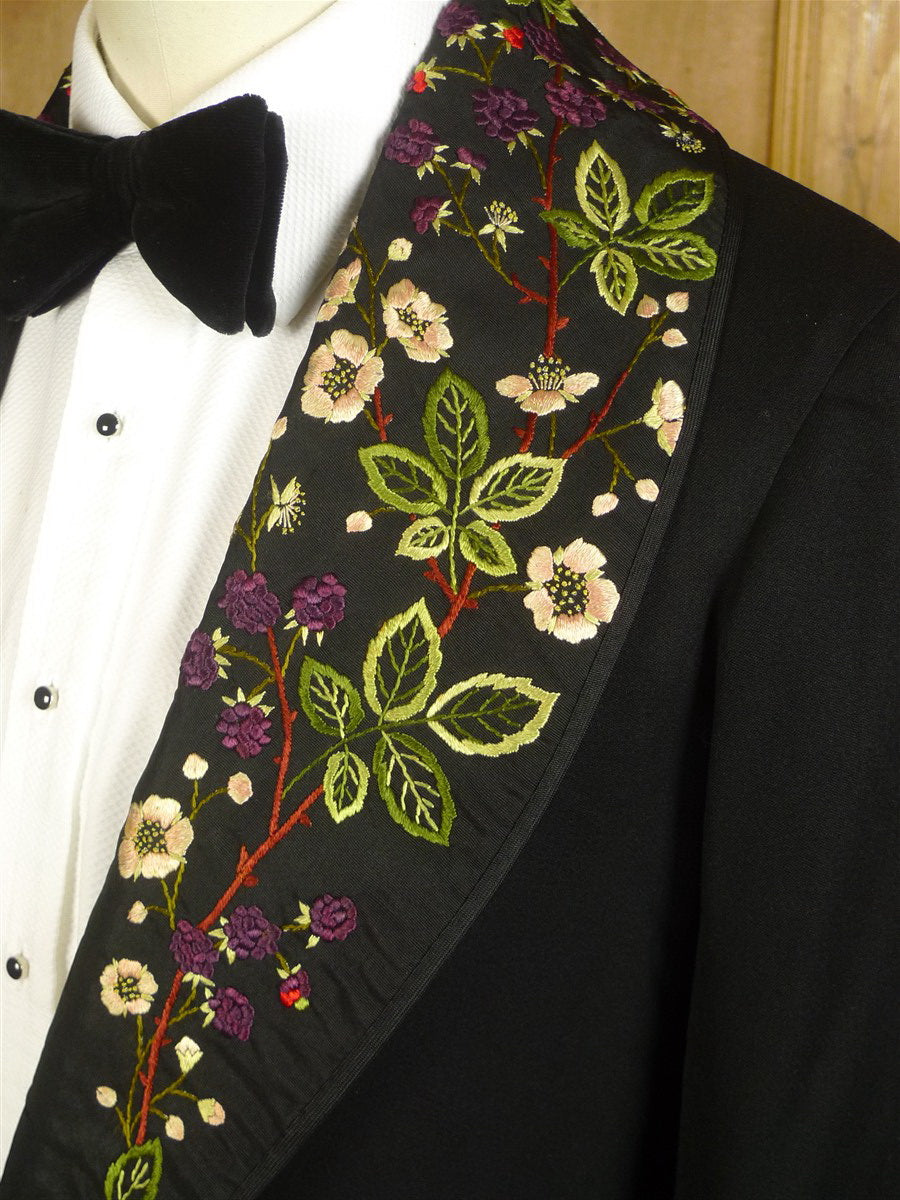 24/0482 stunning gieve matthews & seagrove (gieves & hawkes) savile row barathea / embroidered grosgrain silk smoking / dinner jacket made 1904 to 1916 - size 34