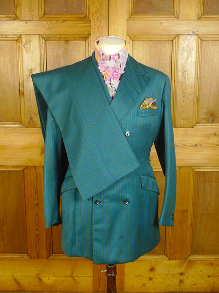 24/0571 stunning genuine michael french wardour st. soho bespoke vintage dandy green stripe 3/6 d/b worsted suit 37-38 regular to long