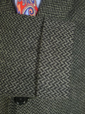 24/0569 beautiful vintage british (aquascutum?) grey herringbone overcoat w/ gauntlet cuff 42