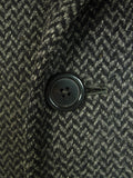 24/0569 beautiful vintage british (aquascutum?) grey herringbone overcoat w/ gauntlet cuff 42