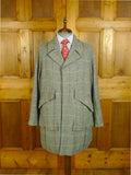 080824/02 amazing 1999 anderson & sheppard savile row bespoke grey wp check tweed field coat w/ tattersall lining 44-45 regular