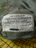 080824/02 amazing 1999 anderson & sheppard savile row bespoke grey wp check tweed field coat w/ tattersall lining 44-45 regular