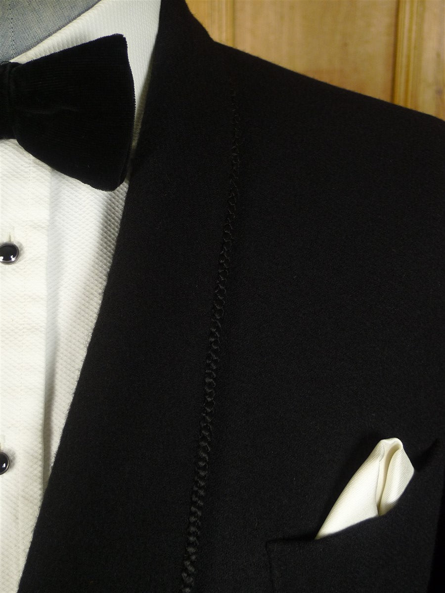 080824/06 immaculate vintage 1980 anderson & sheppard savile row bespoke black wool smoking / dinner jacket w/ frogging 44-45 regular to long