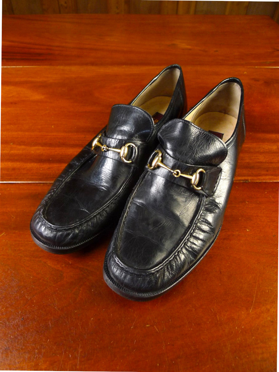 24/1025 vintage bally italy black horse-bit leather loafer shoe uk 10.5