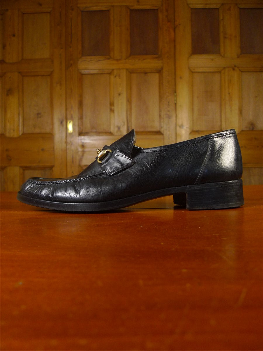 24/1025 vintage bally italy black horse-bit leather loafer shoe uk 10.5