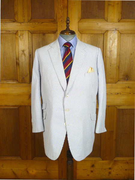 24/0834 kent haste lachter savile row bespoke blue cotton seersucker stripe sports jacket blazer 51 regular