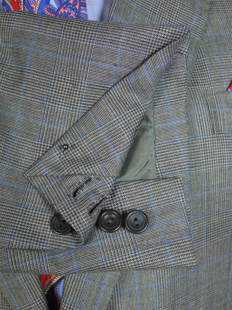 24/0866 immaculate kent haste lachter 2015 savile row bespoke grey / blue prince of wales check worsted suit 46 regular