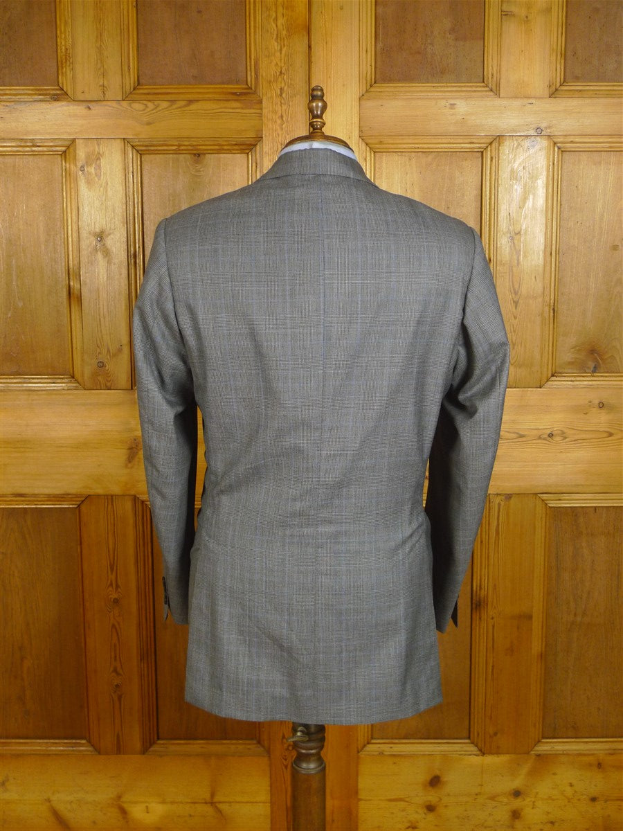 24/0866 immaculate kent haste lachter 2015 savile row bespoke grey / blue prince of wales check worsted suit 46 regular