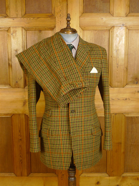 24/0881 vintage bespoke tailored green / red gun check heavyweight tweed shooting suit w/ ghillie collar 41-42 long