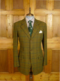 24/0882 bespoke tailored green wp check tweed shooting suit w/ ghillie collar 42 long