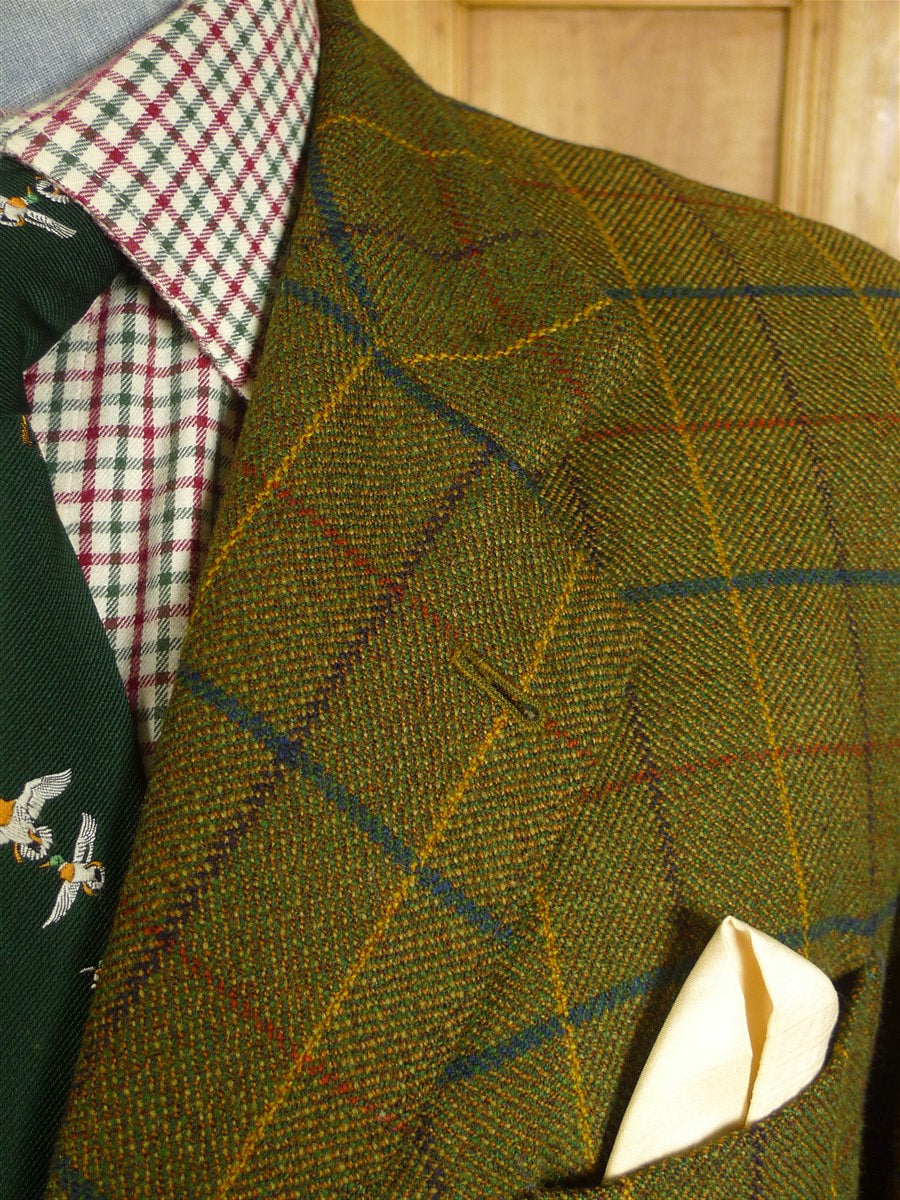 24/0882 bespoke tailored green wp check tweed shooting suit w/ ghillie collar 42 long