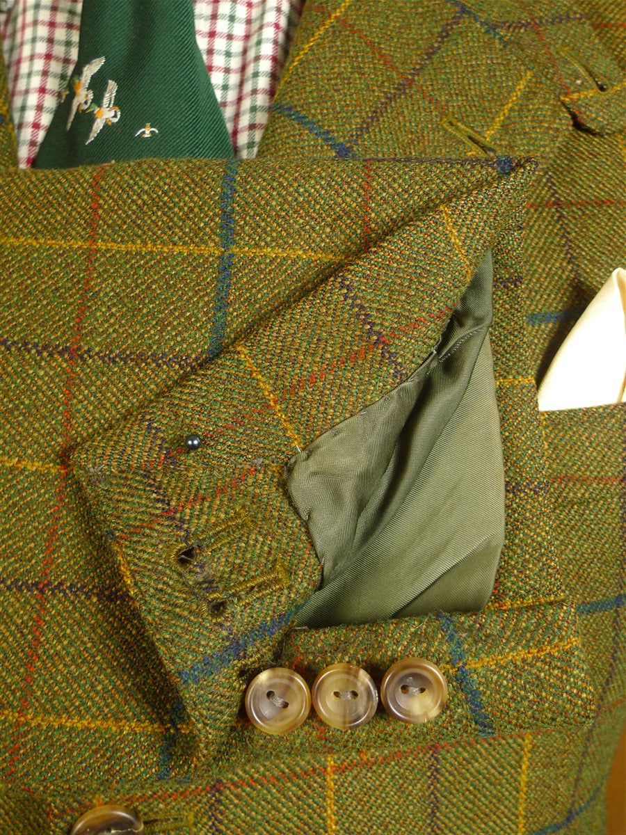 24/0882 bespoke tailored green wp check tweed shooting suit w/ ghillie collar 42 long