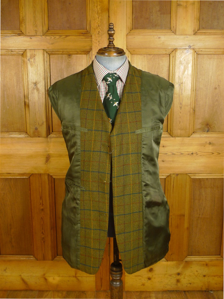 24/0882 bespoke tailored green wp check tweed shooting suit w/ ghillie collar 42 long