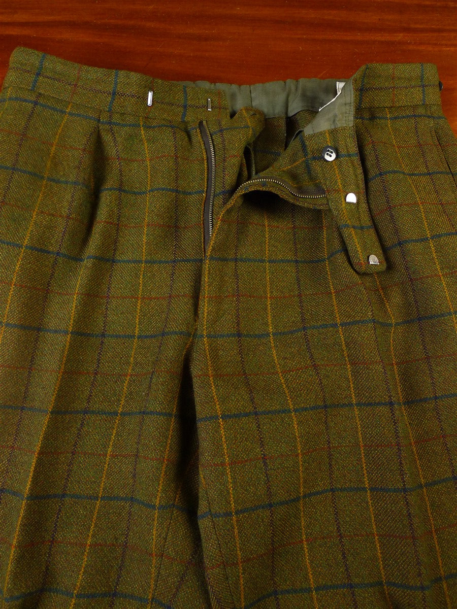 24/0882 bespoke tailored green wp check tweed shooting suit w/ ghillie collar 42 long