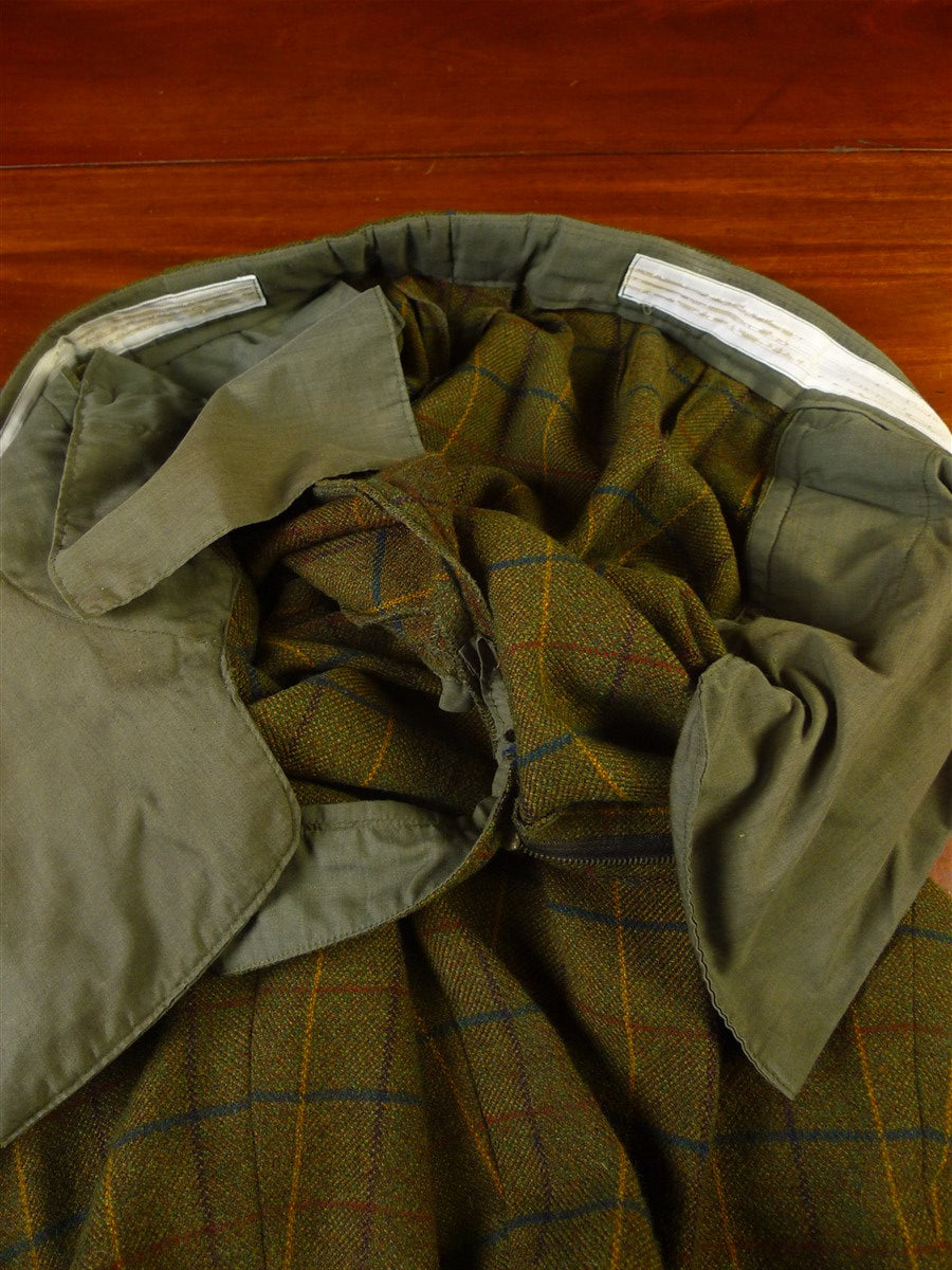 24/0882 bespoke tailored green wp check tweed shooting suit w/ ghillie collar 42 long