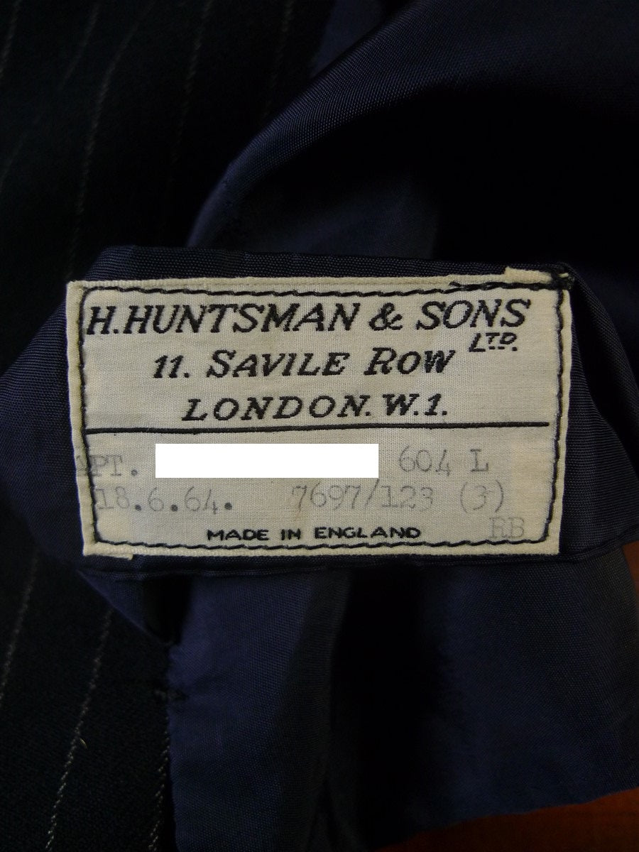 24/0912 immaculate 1964 huntsman savile row bespoke navy blue rope-stripe waistcoat & trouser 40 short to regular