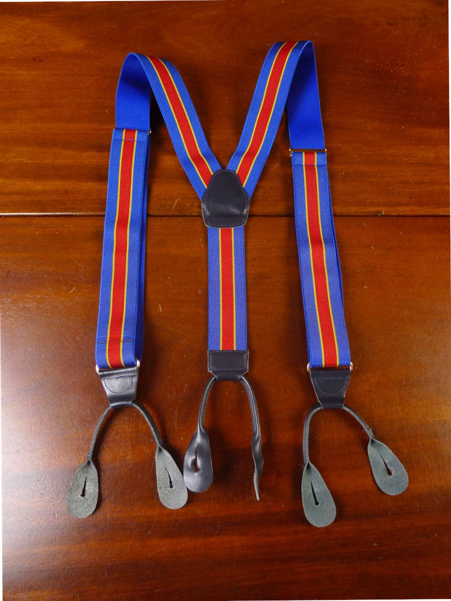 24/0917 immaculate blue red gold woven elastic braces w/ black leather ends multifit