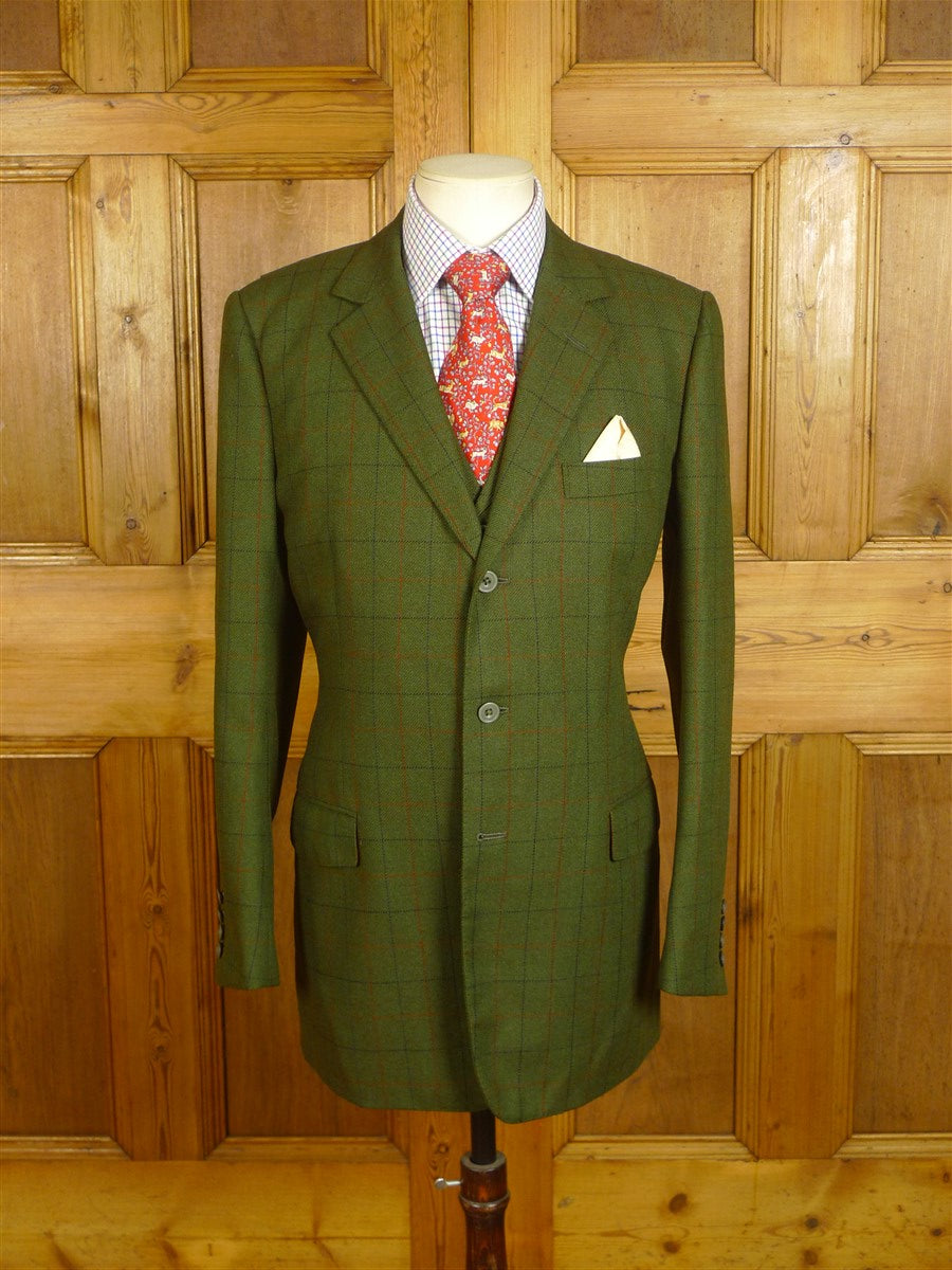 24/0975 immaculate vintage savile row bespoke green / red wp check 4-piece tweed shooting suit (2 pr breeks) 39 long