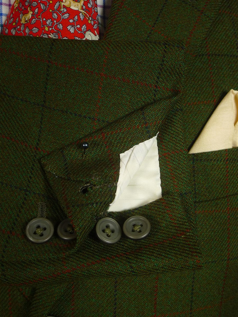 24/0975 immaculate vintage savile row bespoke green / red wp check 4-piece tweed shooting suit (2 pr breeks) 39 long