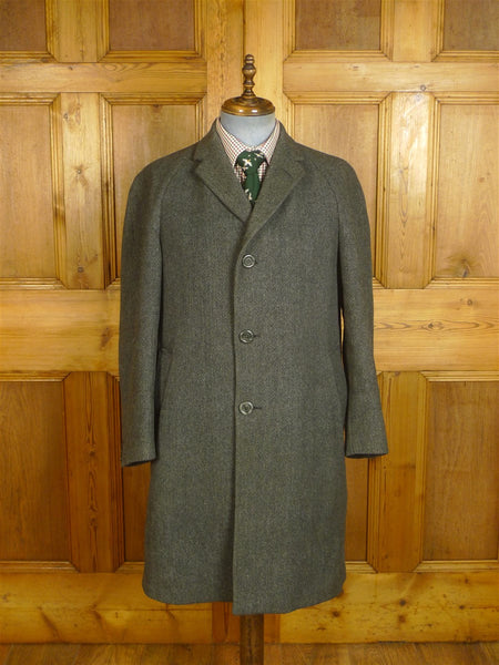 24/0957 vintage heavyweight grey herringbone weave raglan sleeve overcoat 40-42