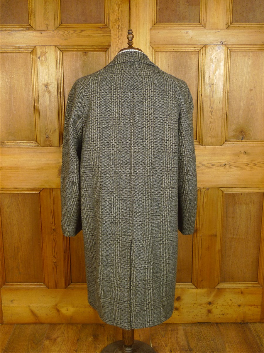 24/0958 vintage heavyweight grey crombie wool glen check tweed raglan sleeve overcoat 44-45