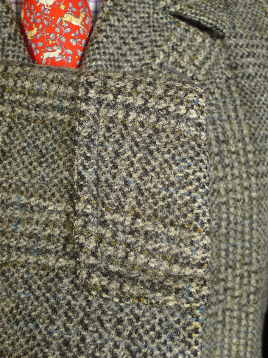 24/0958 vintage heavyweight grey crombie wool glen check tweed raglan sleeve overcoat 44-45