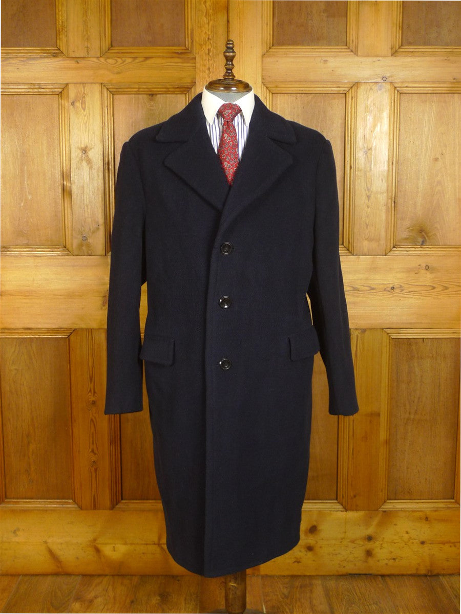 25/1065 vintage extra heavyweight navy blue textured wool overcoat 46