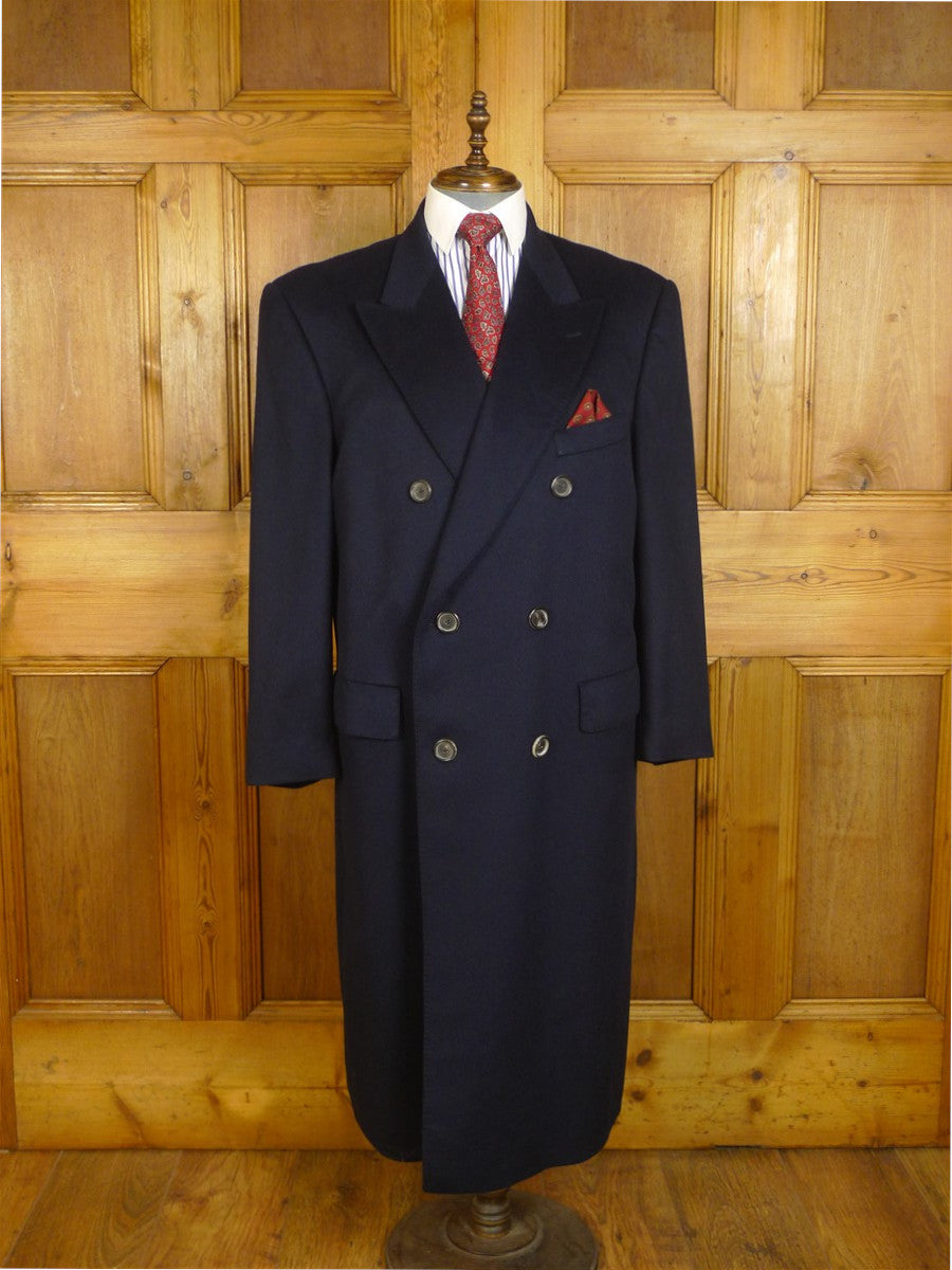 24/1015 immaculate regent london hand tailored pure cashmere navy blue full-length d/ overcoat (rrp £3000) 44 short to regular