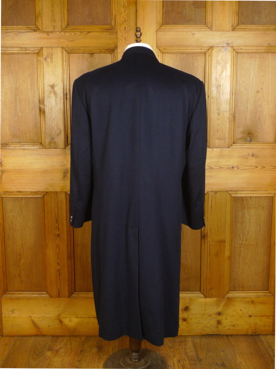 24/1015 immaculate regent london hand tailored pure cashmere navy blue full-length d/ overcoat (rrp £3000) 44 short to regular