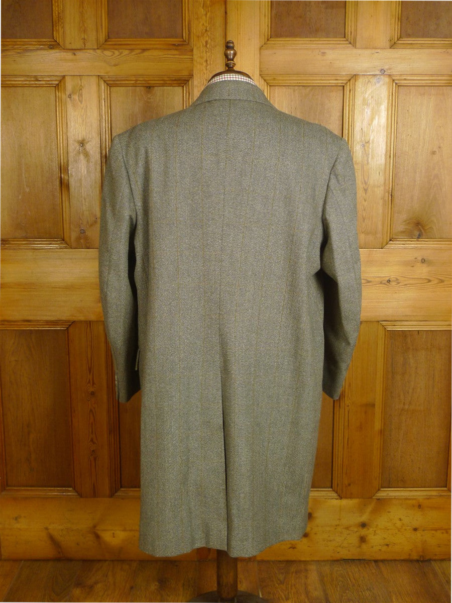 25/1064 immaculate vintage john g hardy heavyweight green wp check tweed coat overcoat 50-52 long