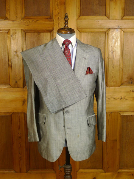 24/1061 wonderful 1974 vintage cyril a castle savile row conduit st bespoke grey birds-eye worsted & silk suit w/ pattern lining 41 regular