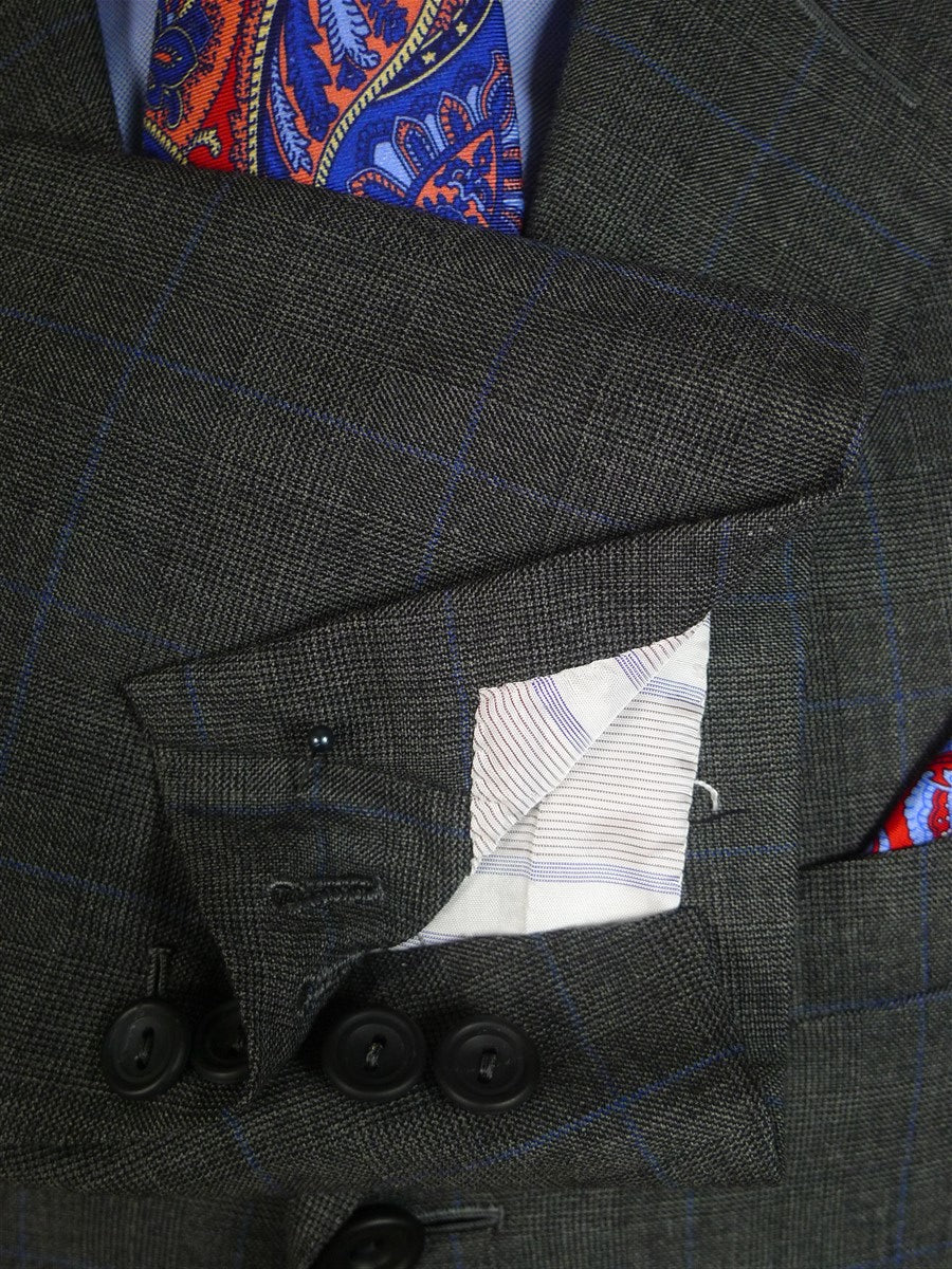 24/1053 immaculate 2010 huntsman savile row bespoke grey / blue glen check worsted suit 42-43 regular