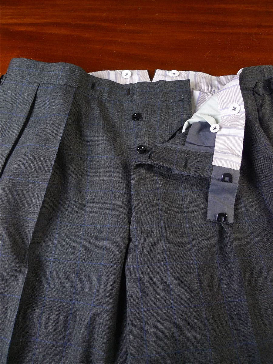 24/1053 immaculate 2010 huntsman savile row bespoke grey / blue glen check worsted suit 42-43 regular