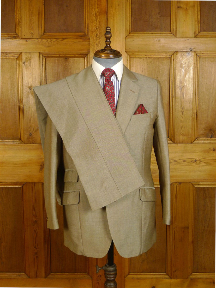 24/1071 wonderful 1971 cyril a castle savile row conduit st black wool silk mohair beige suit w/ striped linings 41 short to regular