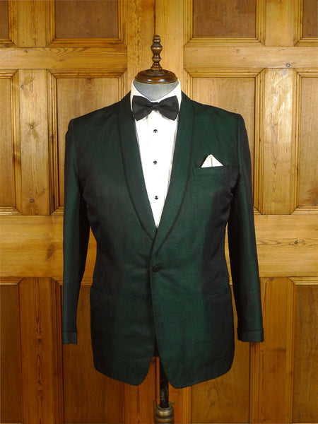 24/1091 amazing vintage 1963 cyril a castle savile row conduit st bespoke 2-tone green silk dinner / smoking jacket w/ silk lining 43-44 short