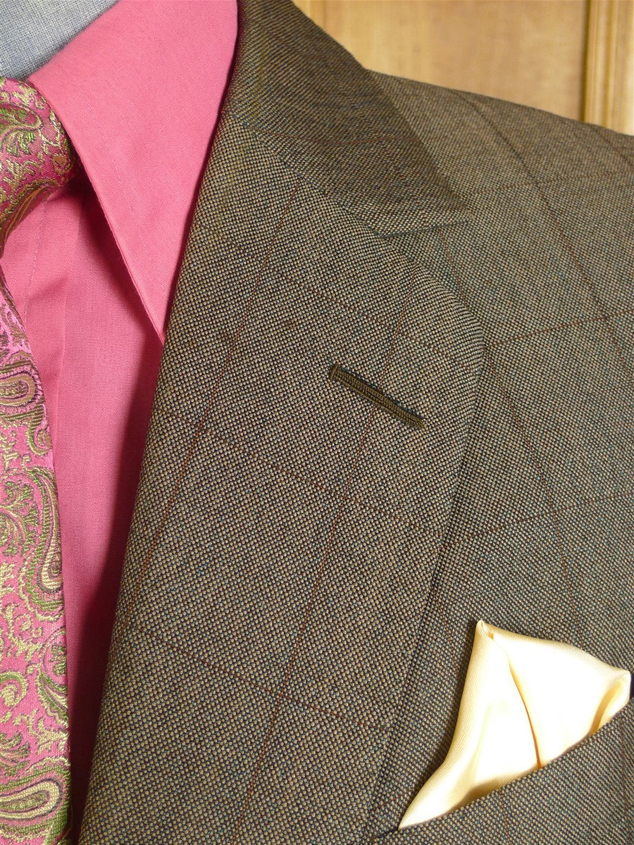 24/1112 wonderful 1974 vintage cyril a castle savile row conduit st brown wp check mohair suit w/ paisley linings 43 short to regular