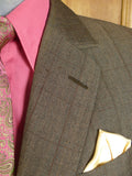 24/1112 wonderful 1974 vintage cyril a castle savile row conduit st brown wp check mohair suit w/ paisley linings 43 short to regular