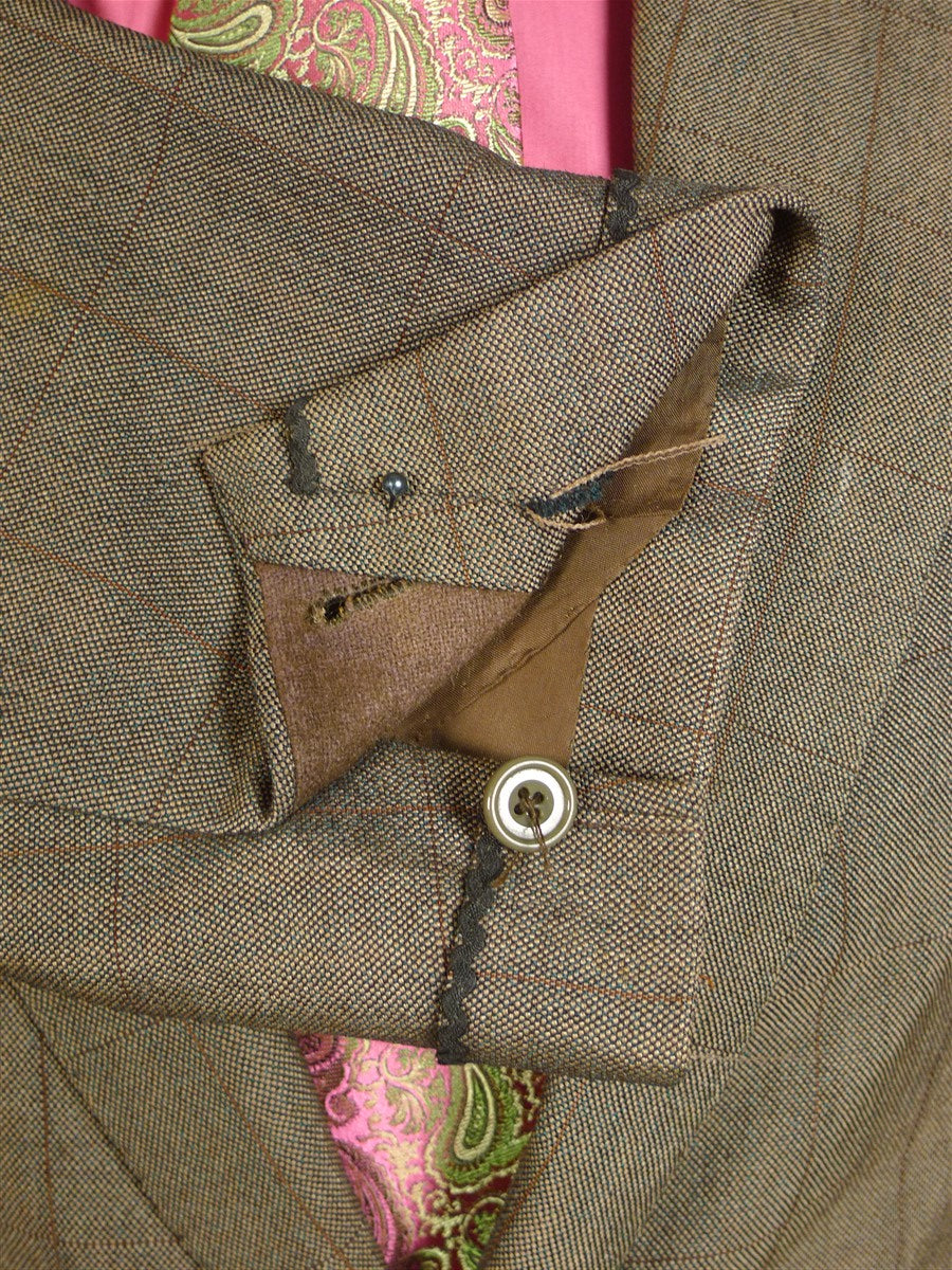 24/1112 wonderful 1974 vintage cyril a castle savile row conduit st brown wp check mohair suit w/ paisley linings 43 short to regular