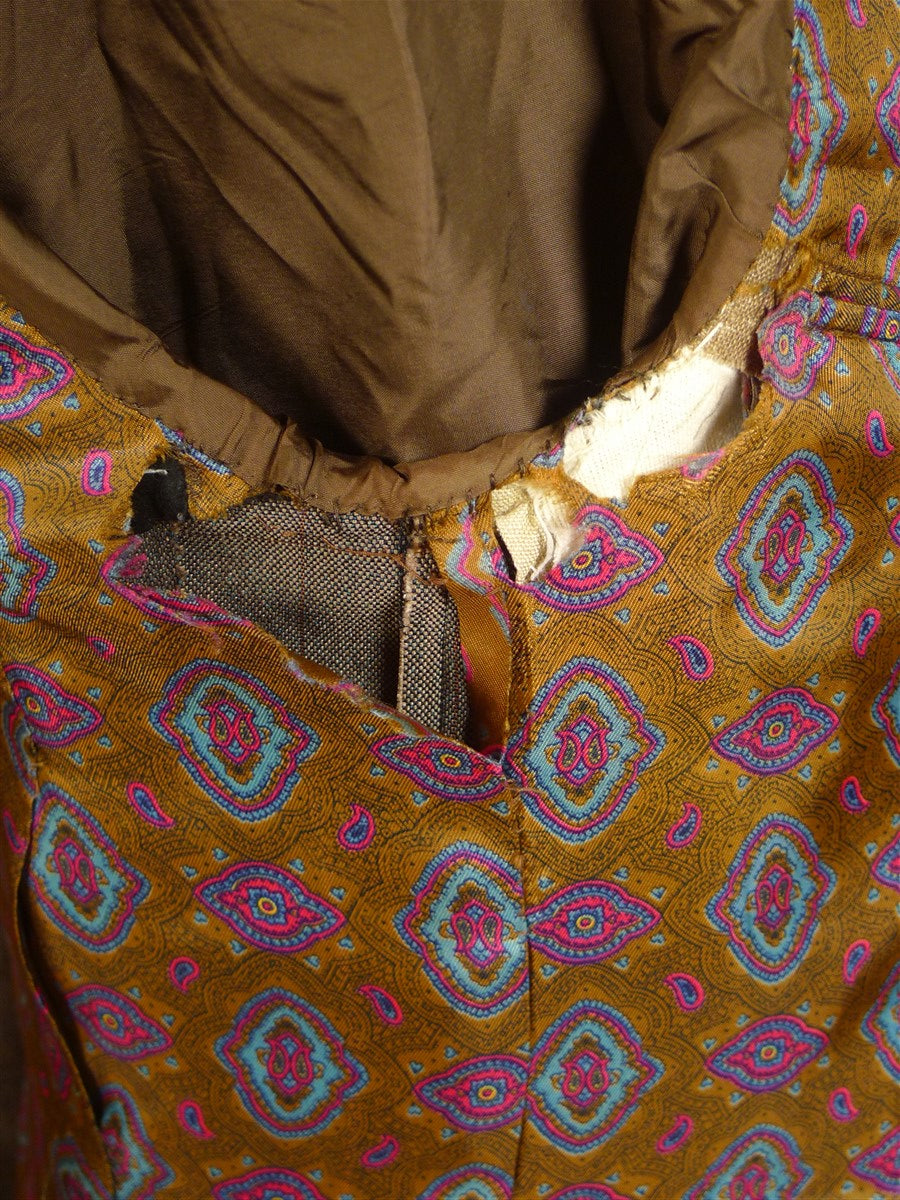 24/1112 wonderful 1974 vintage cyril a castle savile row conduit st brown wp check mohair suit w/ paisley linings 43 short to regular