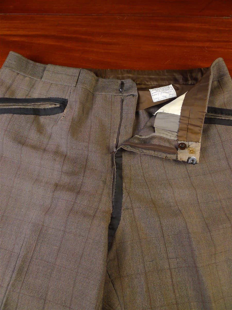 24/1112 wonderful 1974 vintage cyril a castle savile row conduit st brown wp check mohair suit w/ paisley linings 43 short to regular