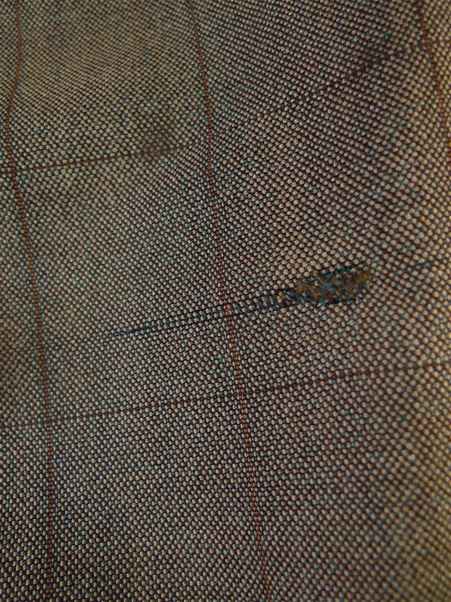 24/1112 wonderful 1974 vintage cyril a castle savile row conduit st brown wp check mohair suit w/ paisley linings 43 short to regular